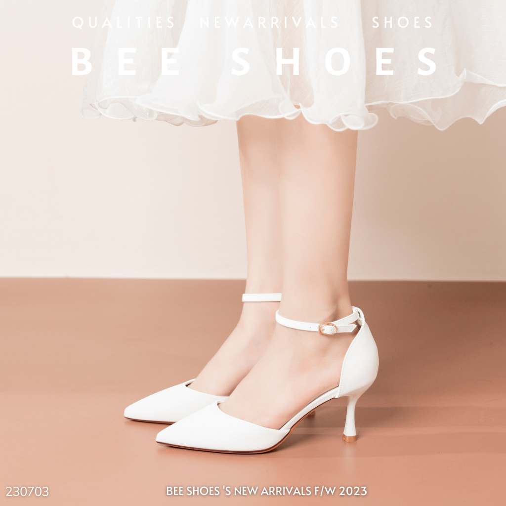 GIÀY CAO GÓT BEESHOES NỮ MŨI NHỌN - GIÀY CAO GÓT NỮ GÓT NHỌN CAO 7 PHÂN SẴN MÀU ĐEN - TRẮNG - KEM 230703