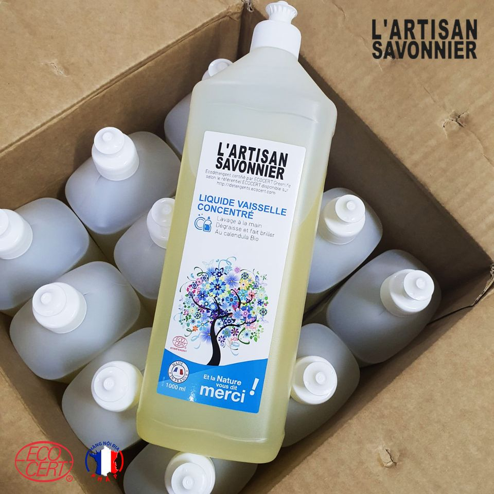 Nước rửa bát sinh học oải hương Artisan Savonnier 1L nội địa Pháp  không gây kích ứng an toàn với da tay