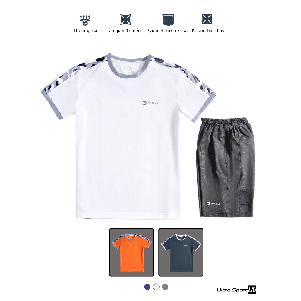 Set đồ bộ thể thao nam Ultra Sport cổ tròn, vải Ultra Dry Coolmax thoáng mát, thấm hút mồ hôi