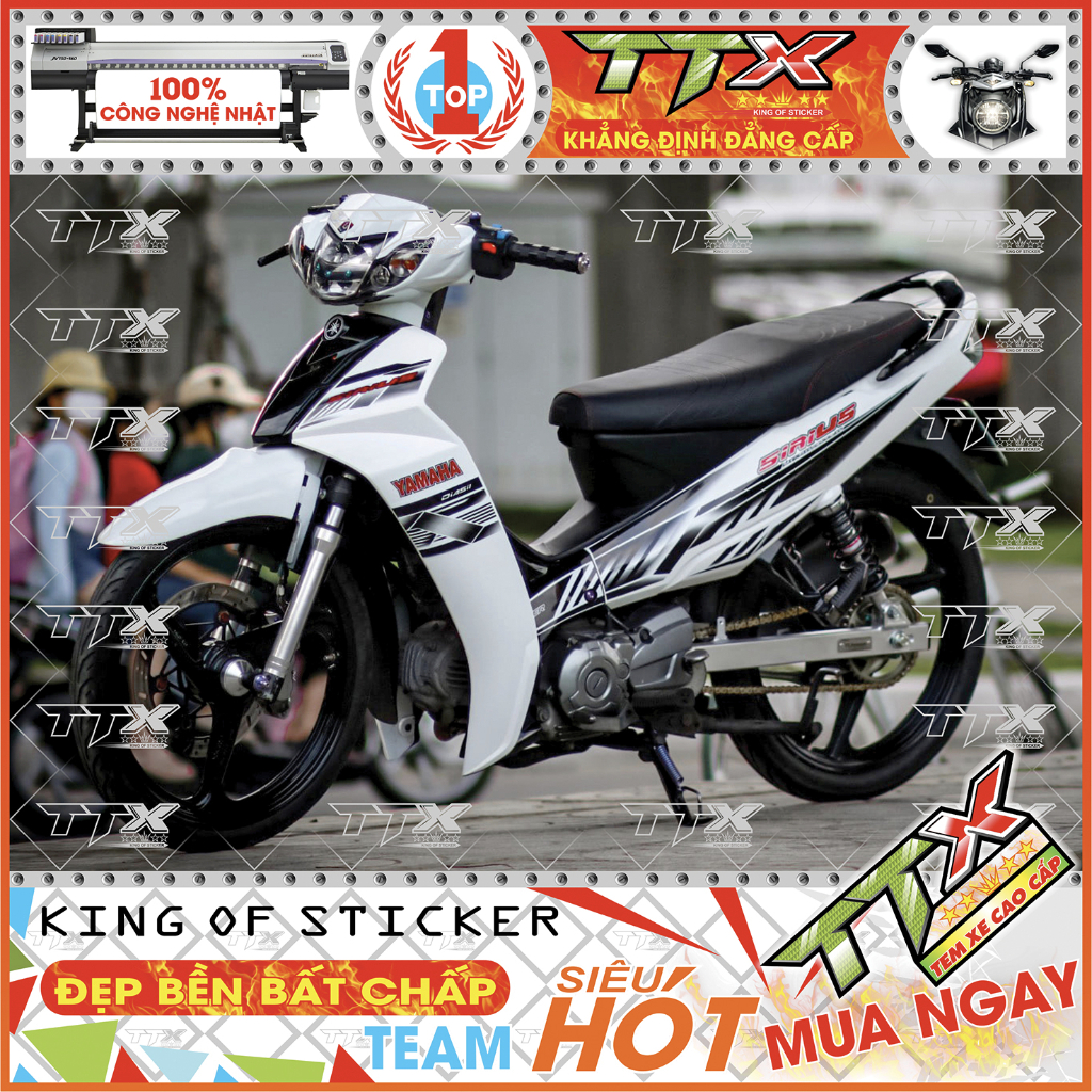 Team Sirius Trắng Đen Xọc Xéo Nổi Bật Từng Chi Tiết - Chất Lượng Team Xe Đen Trắng Sirius Cao Cấp - Mẫu Sirus (s070-00)