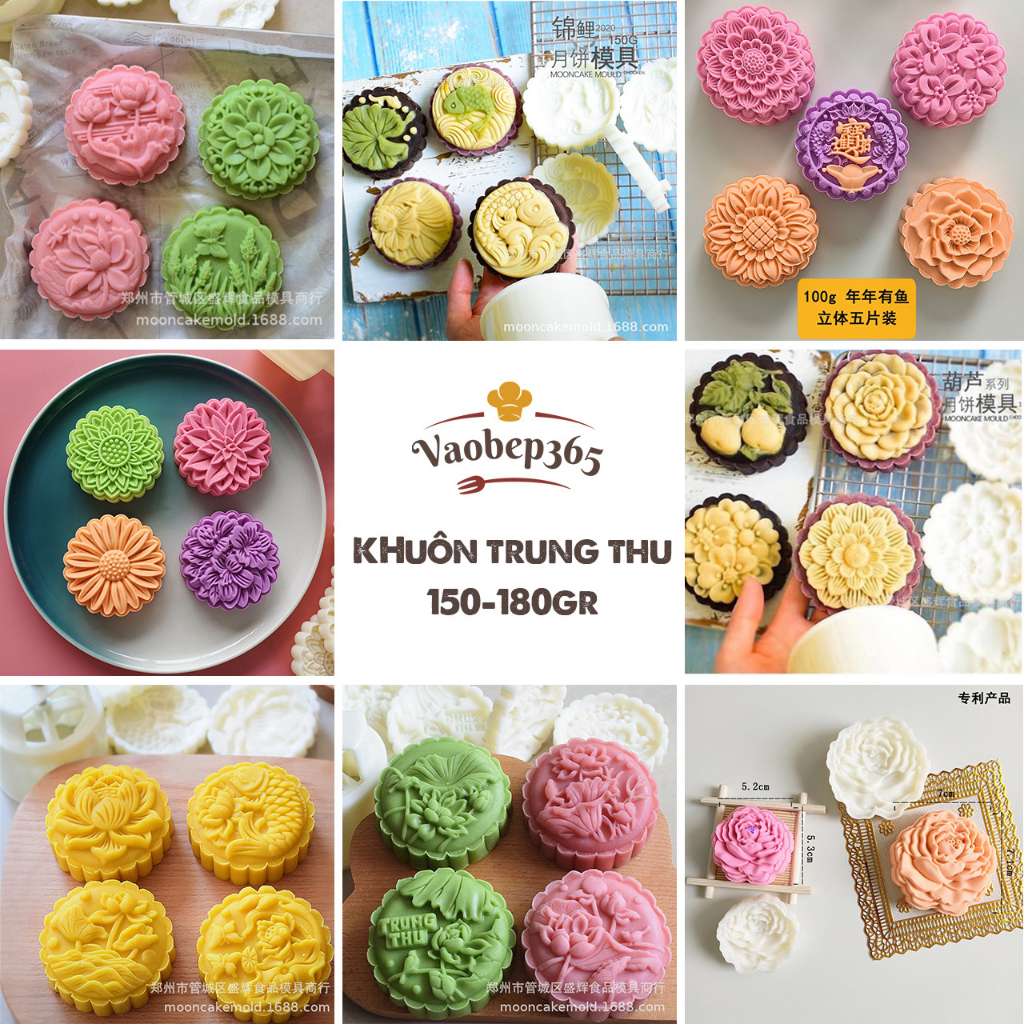 Khuôn Trung Thu Lò Xo 150-180gr bánh, 6 mặt hoa văn, nhựa ABS dày dặn, cứng cáp, hottrend 2023 tại VAOBEP365