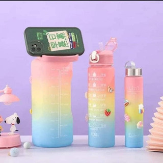 Set 3 bình nước sticker chia vạch màu gradient