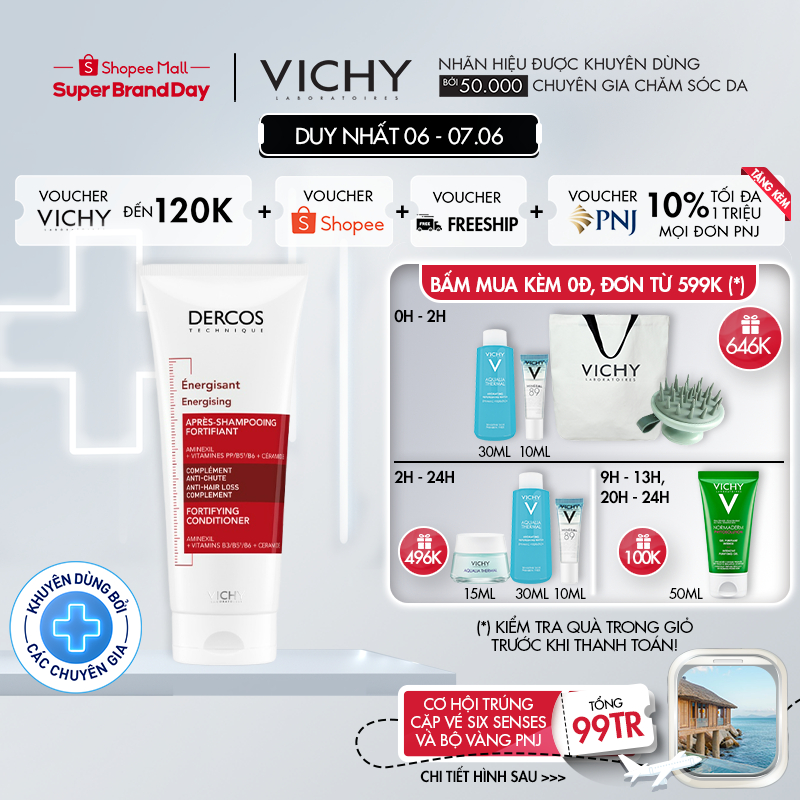 Dầu xả tăng cường dưỡng tóc chắc khoẻ, giảm gãy rụng Vichy Dercos Énergisant 200ml | BigBuy360 - bigbuy360.vn