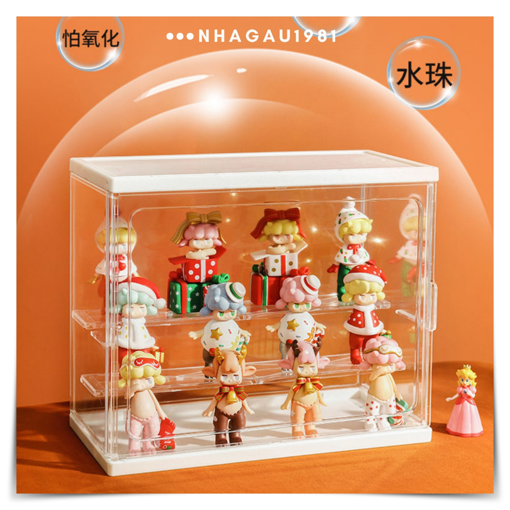 Hộp Mica 3 Tầng Trong Suốt Trưng Bày Mô Hình Đồ Chơi Popmart, Dimoo Tặng Keo, Khăn, Đèn LED Shop Nhagau1981