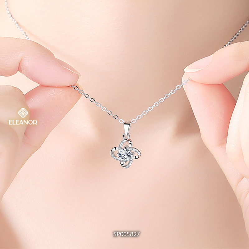 Dây chuyền nữ bạc 925 Eleanor Accessories mặt hình hoa đính đá lấp lánh phụ kiện trang sức 5827
