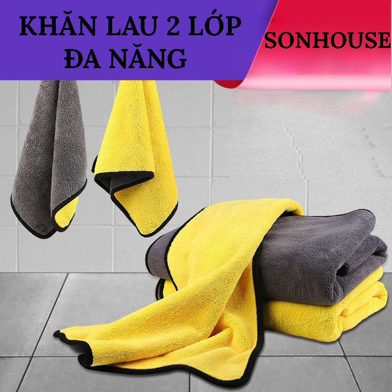 Khăn Lau Đa Năng 2 Lớp - Khăn Lau Mặt, Kính, Bếp, Xe - Siêu Thấp Nước , Mềm Mại - HOUSESHOP68