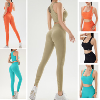 Set Bộ Đồ Tập Naqi S-510 Yoga GYM Dệt Kim Quần Lưng Cao Nhún Mông Áo Có Sẵn Mút Lót Mỏng