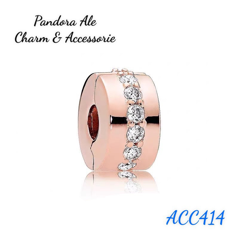 CHARM PAN ALE KHOÁ CHẶN AN TOÀN ĐÍNH ĐÁ GIỮA VÀNG HỒNG S925