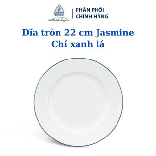Dĩa tròn Minh Long 22 cm Jasmine Chỉ Xanh Lá, sử dụng trong gia đình hoặc làm quà tặng cho người thân, bạn bè