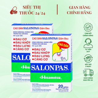 Combo 2 hộp Cao Dán Salonpas Hộp 20 Miếng ⚡ CAM KẾT CHÍNH HÃNG ⚡ Cao dán giảm đau nhức vai, đau cơ, bầm tím