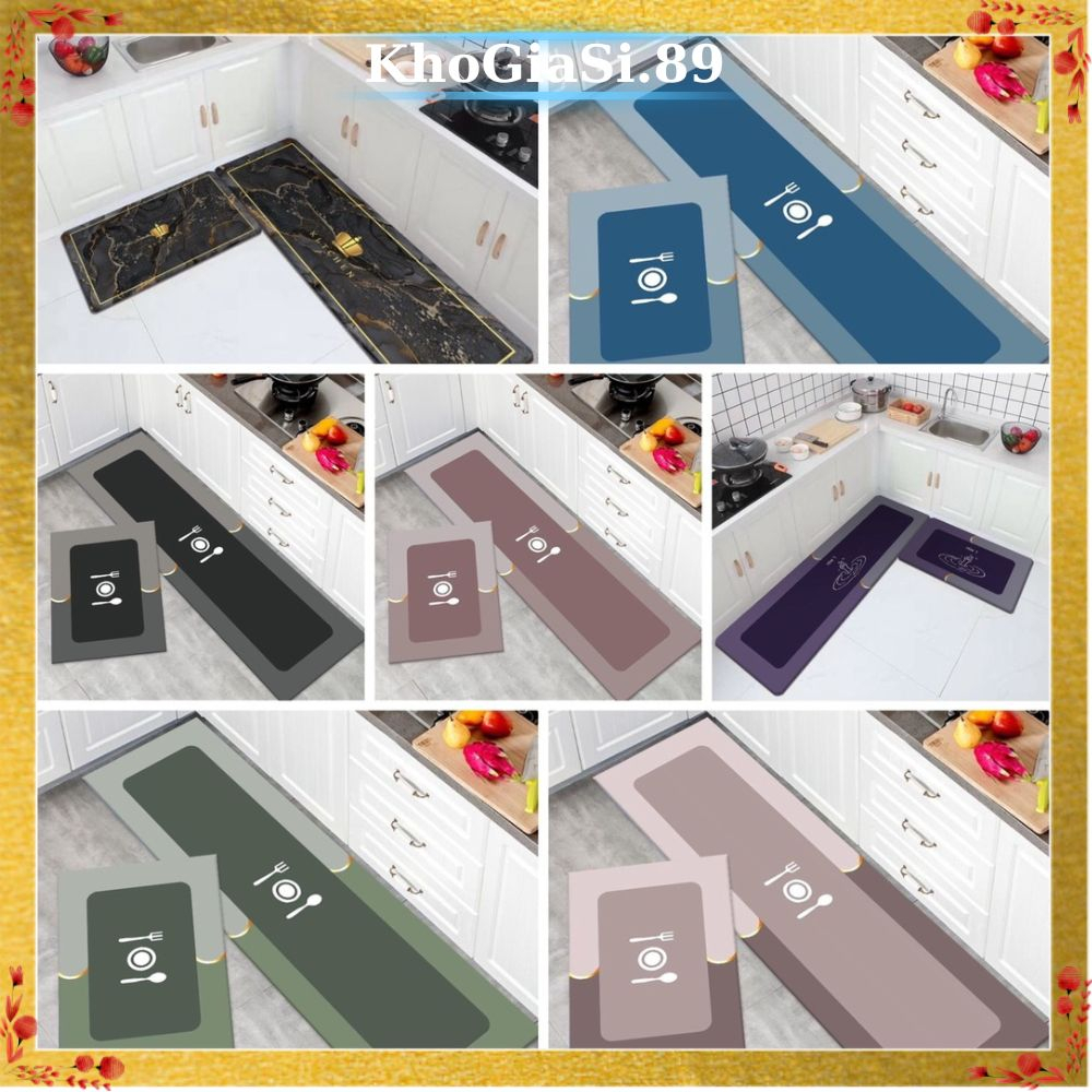 Bộ 2 Thảm chùi chân nhà bếp, phòng khách chất liệu silicon kích tước 40x60 và 40x120