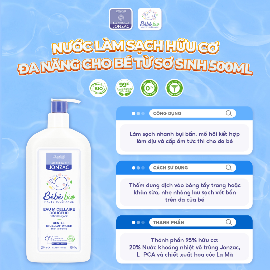 Nước Làm Sạch Hữu Cơ Đa Năng Dành Cho Bé Từ Sơ Sinh Eau Thermale Jonzac 500ml