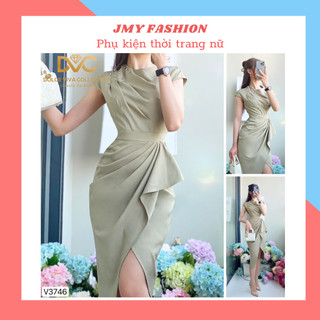 V3746 Váy body xanh ghi ôm xẻ hông công sở [Dolce Viva Colection (DVC)] váy đầm ôm đính đá vai xếp ly eo