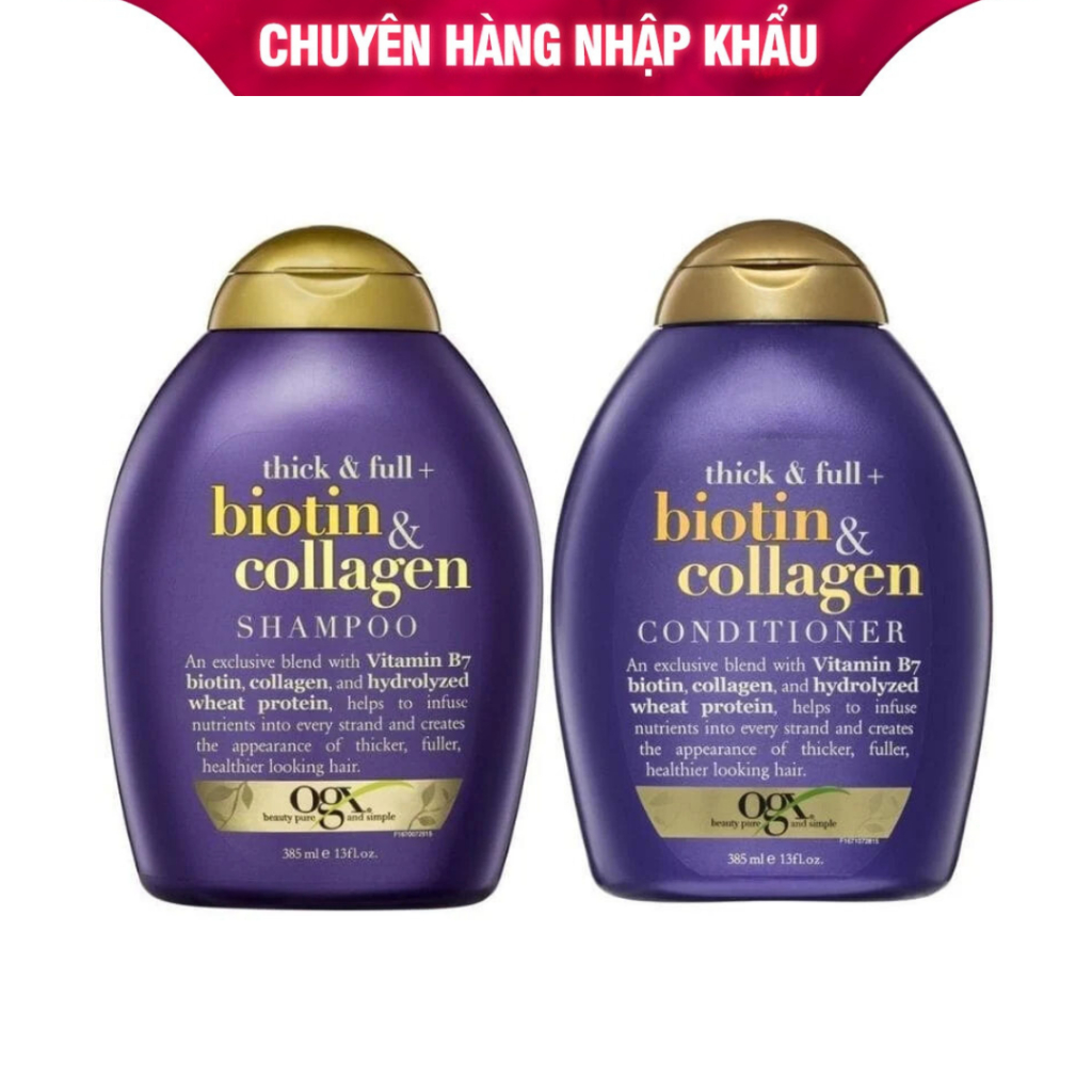 Bộ dầu gội dầu xả Biotin collagen chai 385ml Ogx USA