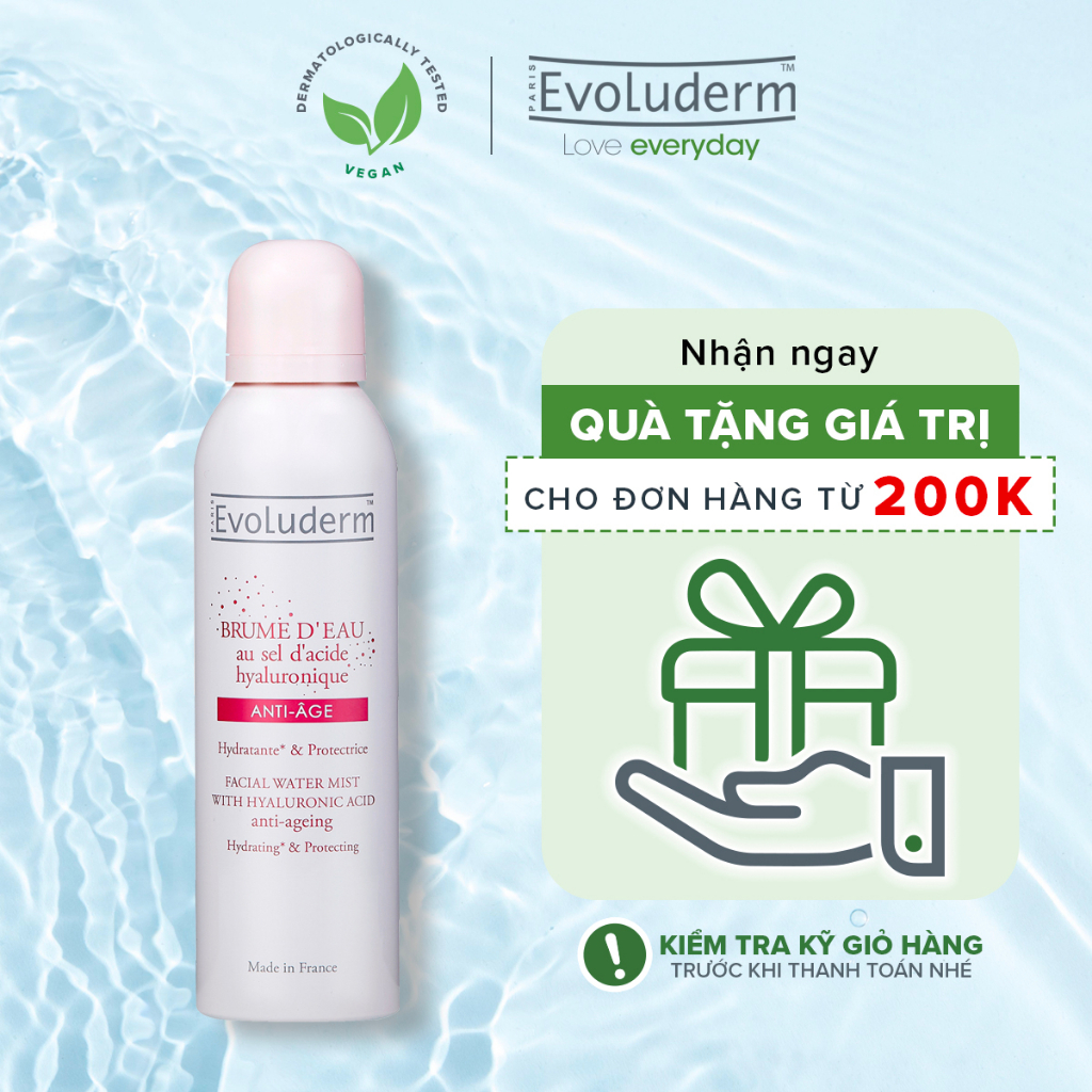 Xịt khoáng Evoluderm giúp ngăn ngừa lão hóa dưỡng ẩm và bảo vệ da tinh chất Hyaluronic Acid Salt 150ml-16275