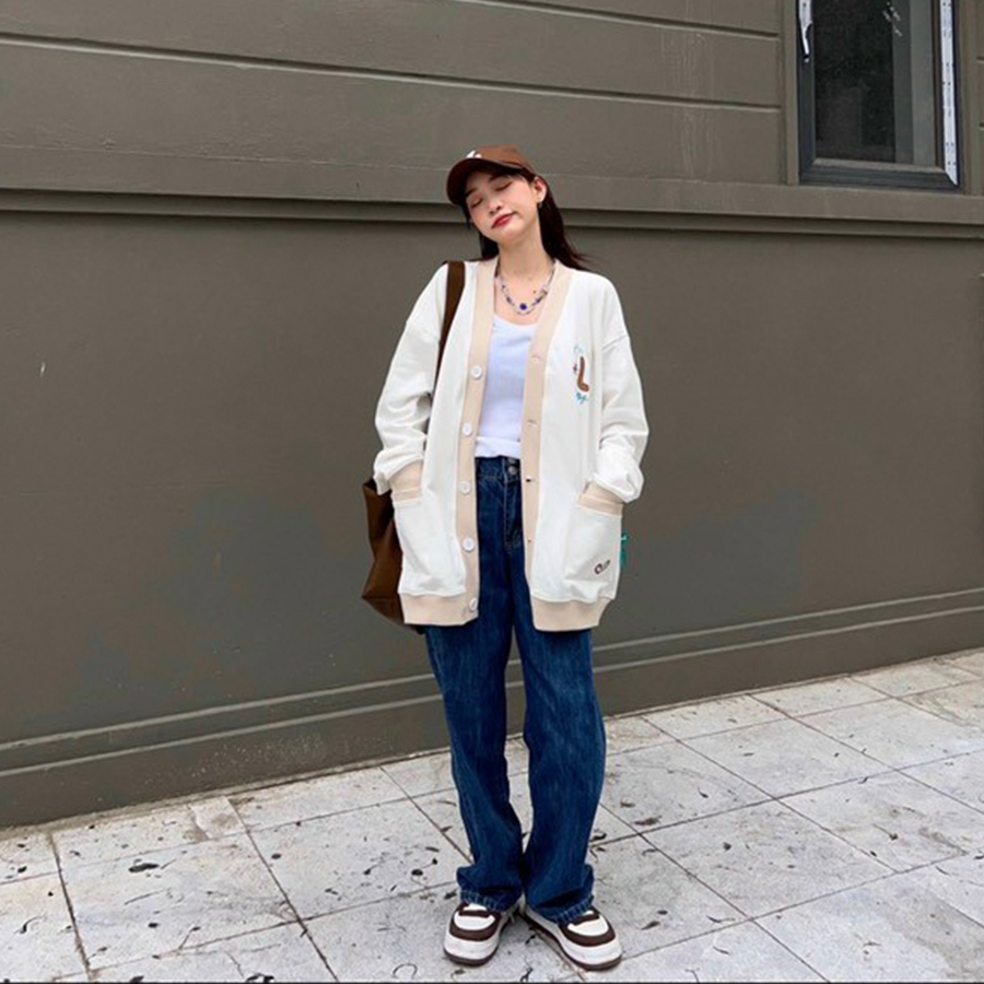 Áo Khoác Nỉ Cardigan nam nữ THEL nút gài form rộng unisex chất liệu vải Nỉ Bông Mềm Mịn Màu Trắng - ANH KHOA