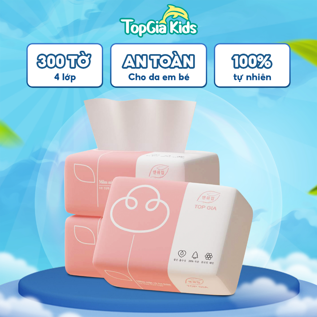 Giấy ăn rút TOPGIA thùng 30 gói màu hồng 4 lớp siêu dai, giấy ăn gấu trúc tiện lợi an toàn sử dụng cho mẹ và bé