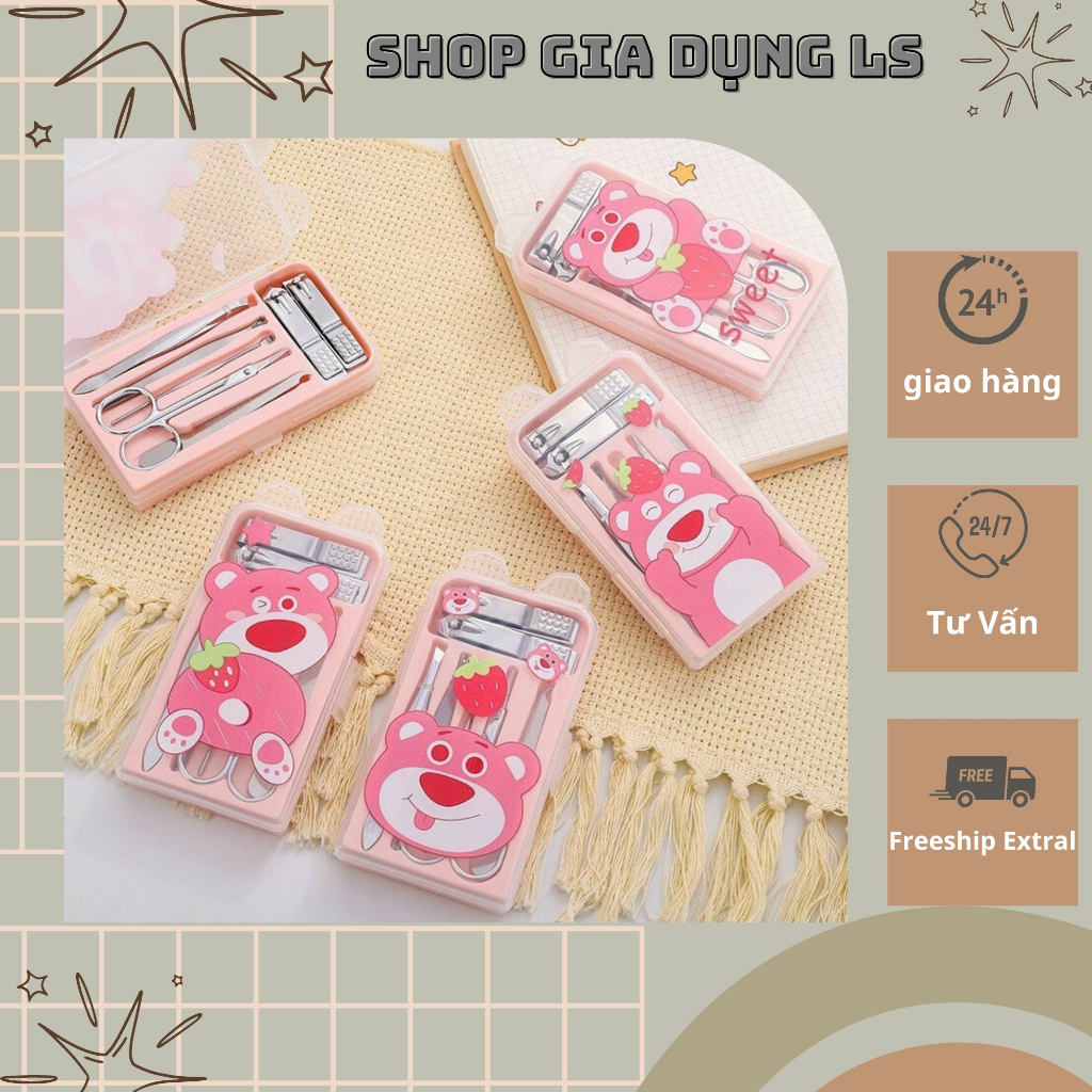 bộ dụng cụ bấm móng tay 7 món vệ sinh cá nhân họa tiết gấu dâu Lotso dễ thương