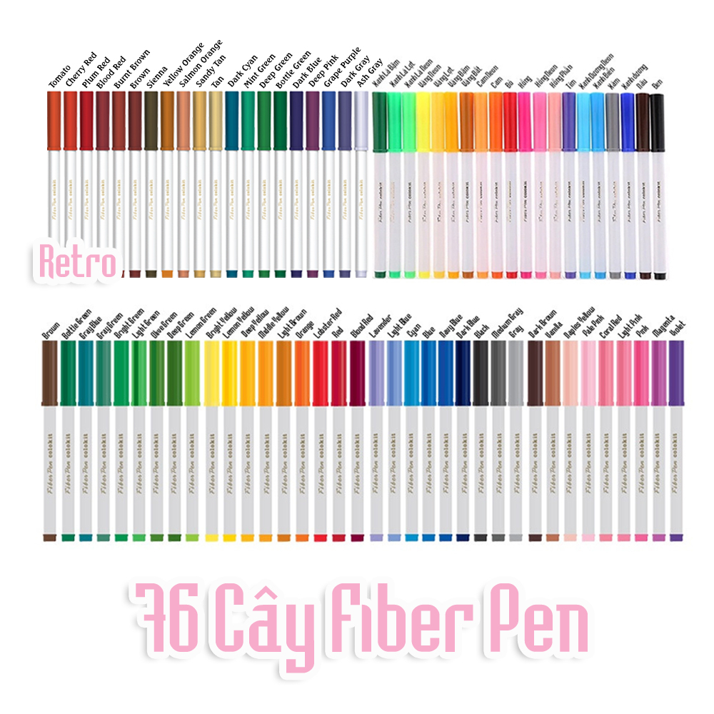 Bút lông màu Fiber Pen Thiên Long Colokit - Combo bút lông màu 40/56/76 cây, ngòi cao cấp, dễ dàng rửa sạch, an toàn