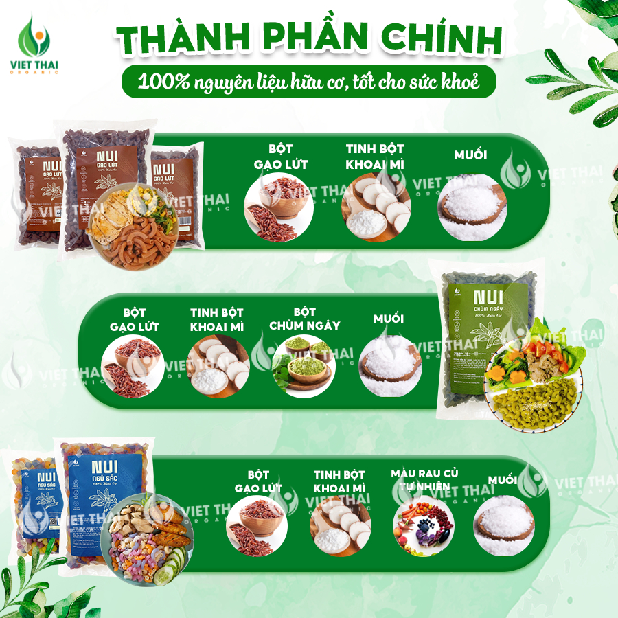 Nui Ngũ Sắc Rau Củ 100% Hữu Cơ Giảm Cân Ăn Kiêng Thực Dưỡng Eat Clean Siêu Ngon Việt Thái Organic