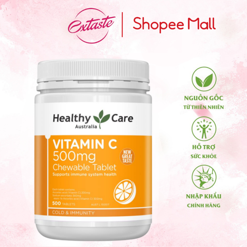 Viên nhai Healthy Care Vitamin C 500mg chewable 300 viên tăng cường đề kháng làm đẹp da