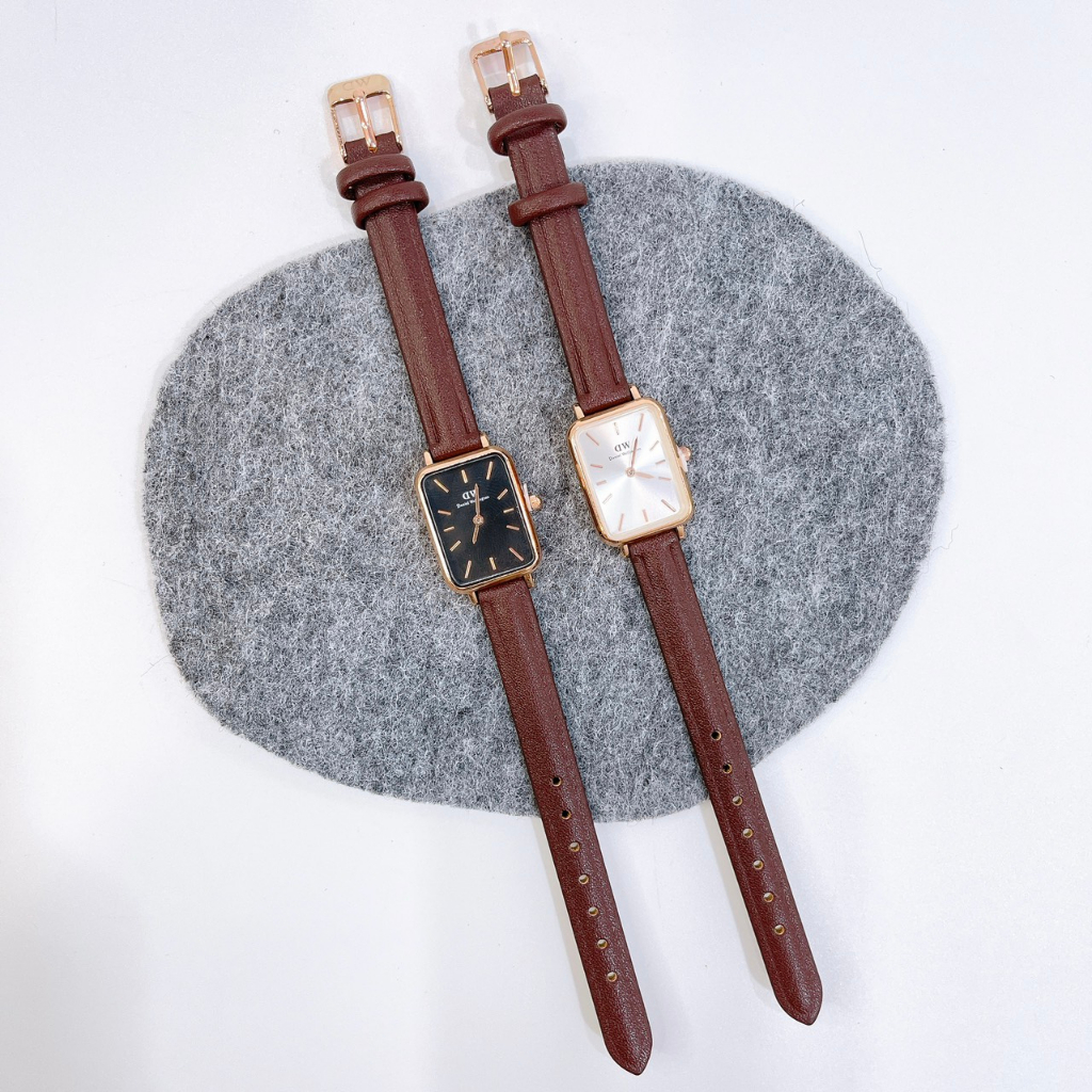 Đồng hồ nữ D W dây da, mặt vuông, size mặt 20mm, máy pin, chống nước 3ATM, hai kim dành cho nữ bảo hành máy 6 tháng