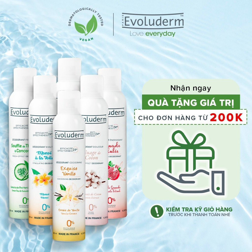 Xịt khử mùi cơ thể Evoluderm 200ml - Tùy chọn mùi