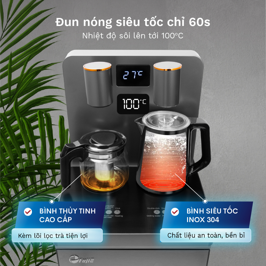 Cây nước nóng lạnh bàn trà nhập khẩu FUJIE TBH1332E Điều khiển máy từ xa - Cài nhiệt độ sôi từ 50 đến 100 độ C