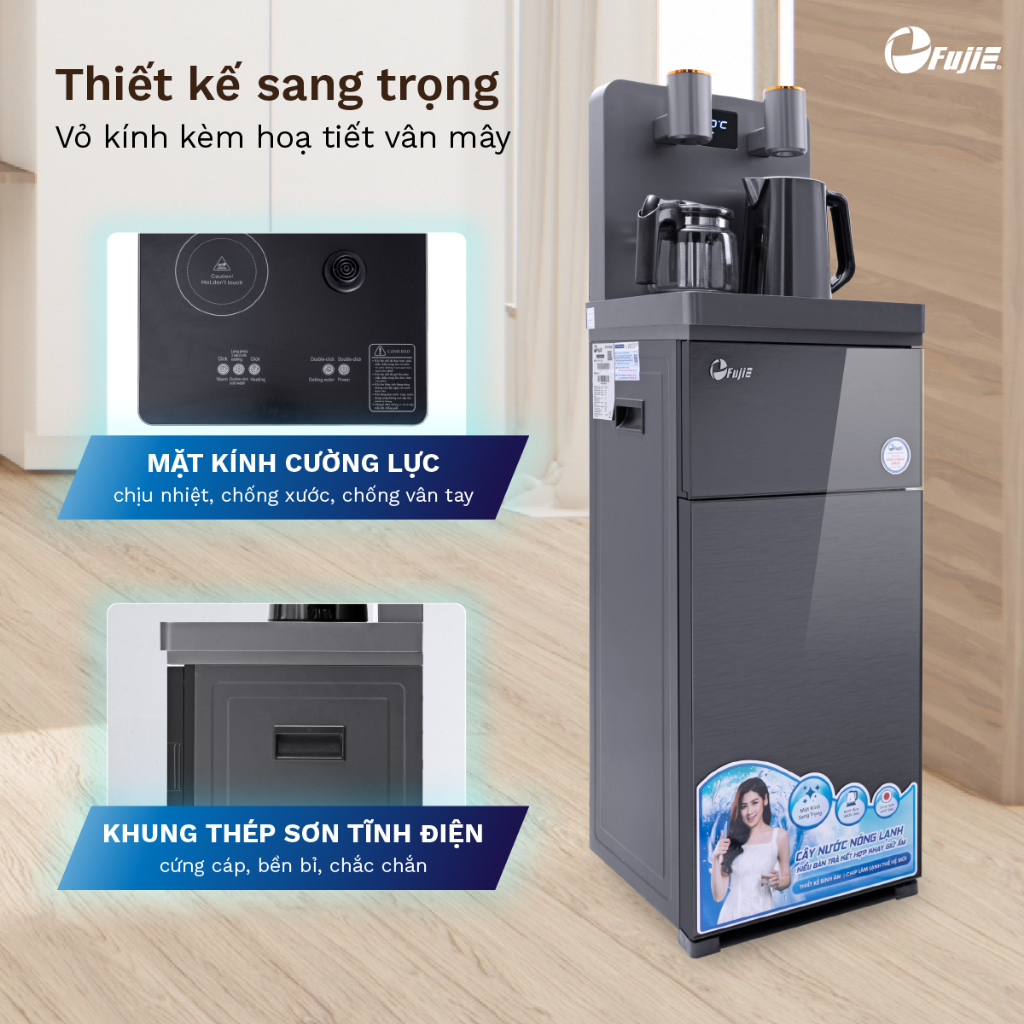 Cây nước nóng lạnh bàn trà nhập khẩu FUJIE TBH1332E Điều khiển máy từ xa - Cài nhiệt độ sôi từ 50 đến 100 độ C