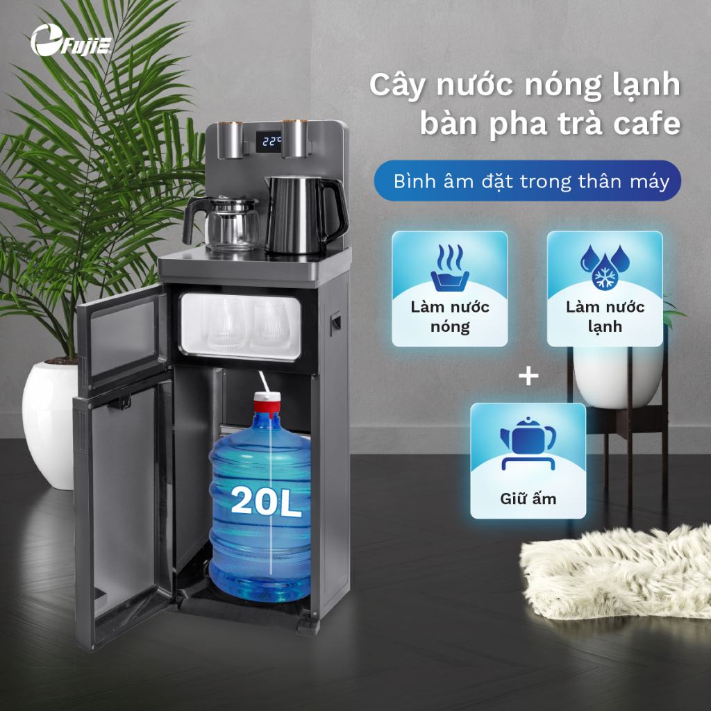 Cây nước nóng lạnh bàn trà nhập khẩu FUJIE TBH1332E Điều khiển máy từ xa - Cài nhiệt độ sôi từ 50 đến 100 độ C