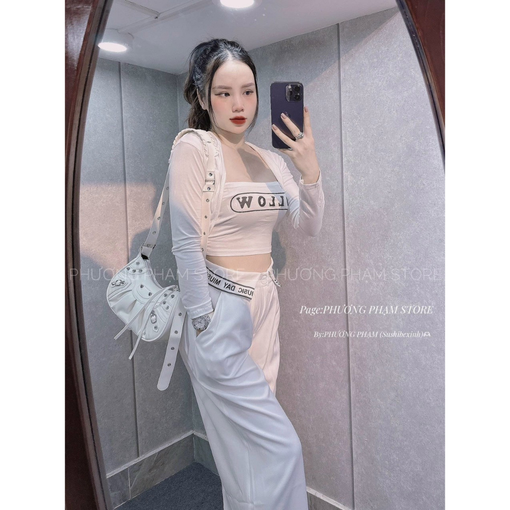 Set bộ đồ nữ 3 món áo ống họa tiết chữ kèm khoác mix quần dài ống suông sang chảnh dành cho các nàng diện đi chơi