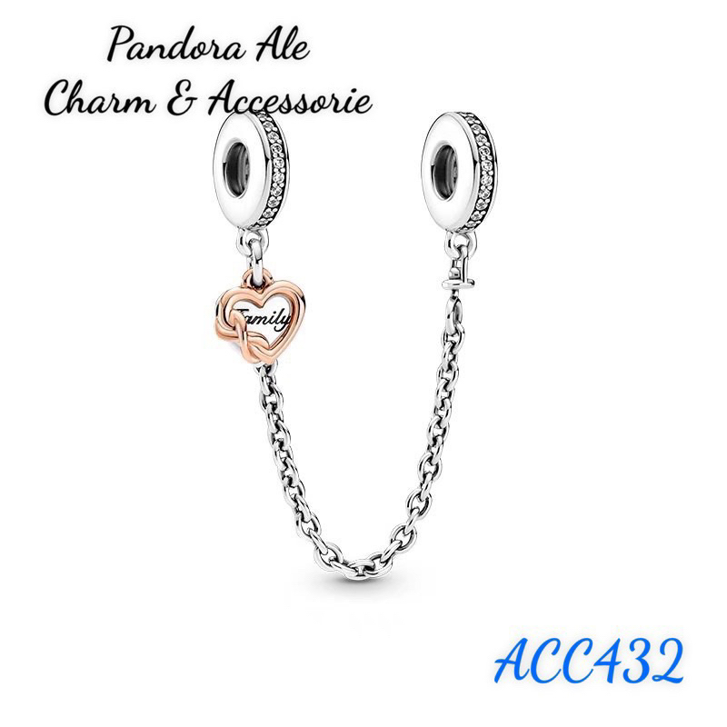 PAN ALE CHARM XÍCH KHOÁ AN TOÀN PHỐI VÀNG HỒNG TIM FAMILY BẠC S925