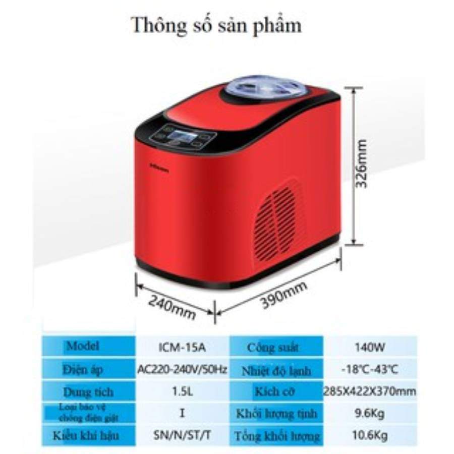 Máy Làm Kem Tươi HICON 1.5L – Tự Động Làm Lạnh, Làm Kem Nhanh 30 Phút – Dùng Tại Nhà Tiện Lợi – SALE 3.3