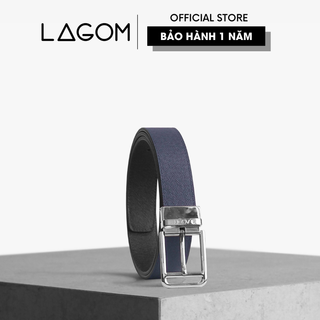 Thắt Lưng Da Thật Đầu Xoay LAGOM - Dây 2 màu Taiga Navy - Đen