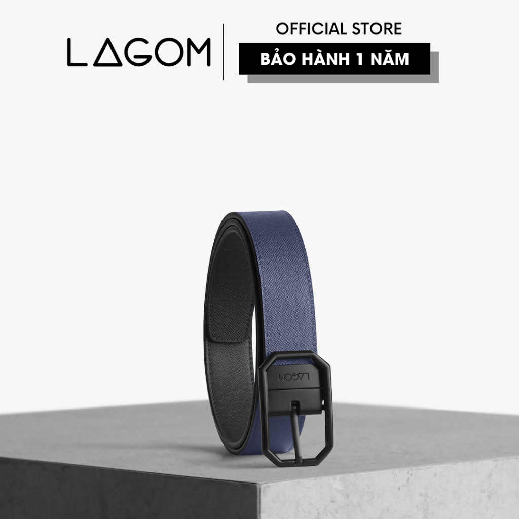 Thắt Lưng Da Thật Đầu Xoay LAGOM - Dây 2 màu Taiga Navy - Đen