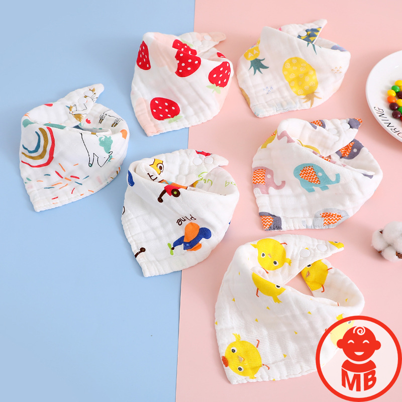 Yếm tam giác vải xô 6 LỚP MỀM MẠI SIÊU THẤM HÚT kèm cúc bấm cho bé