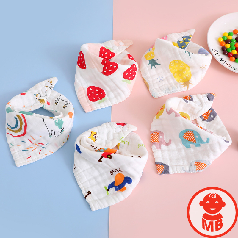 Yếm tam giác vải xô 6 LỚP MỀM MẠI SIÊU THẤM HÚT kèm cúc bấm cho bé