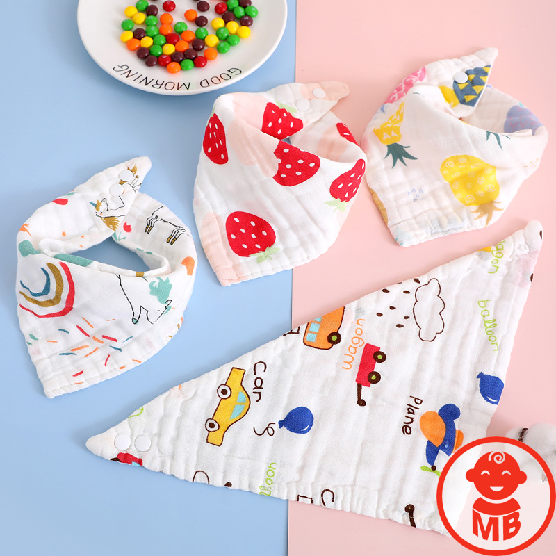 Yếm tam giác vải xô 6 LỚP MỀM MẠI SIÊU THẤM HÚT kèm cúc bấm cho bé