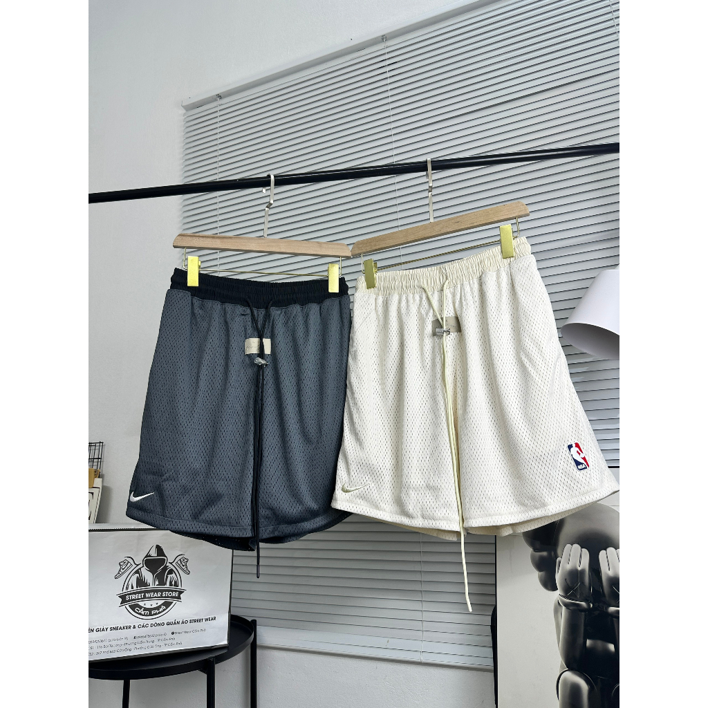 Quần Short Bóng Rổ NBA and Ni.k.ê Dáng Rộng Hai Lớp Chất Liệu Nhanh Khô Chất Lượng Cao Màu Đen - Trắng