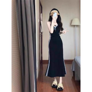 Váy ba lỗ nữ mùa hè kẻ sọc ôm eo đuôi xoè