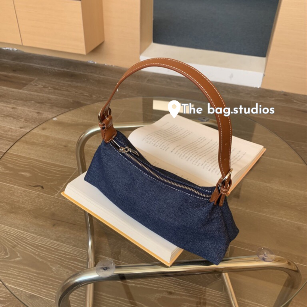 Túi xách nữ kẹp nách denim phong cách retro HongKong thời trang mới 2023