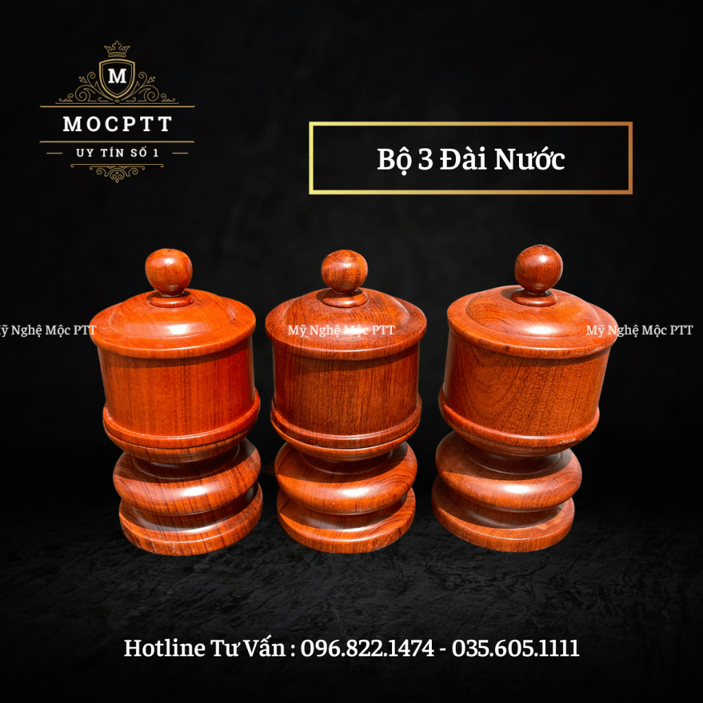 Bộ đài nước nguyên khối gỗ Hương đá kích thước đường kính 12 và 14 cm