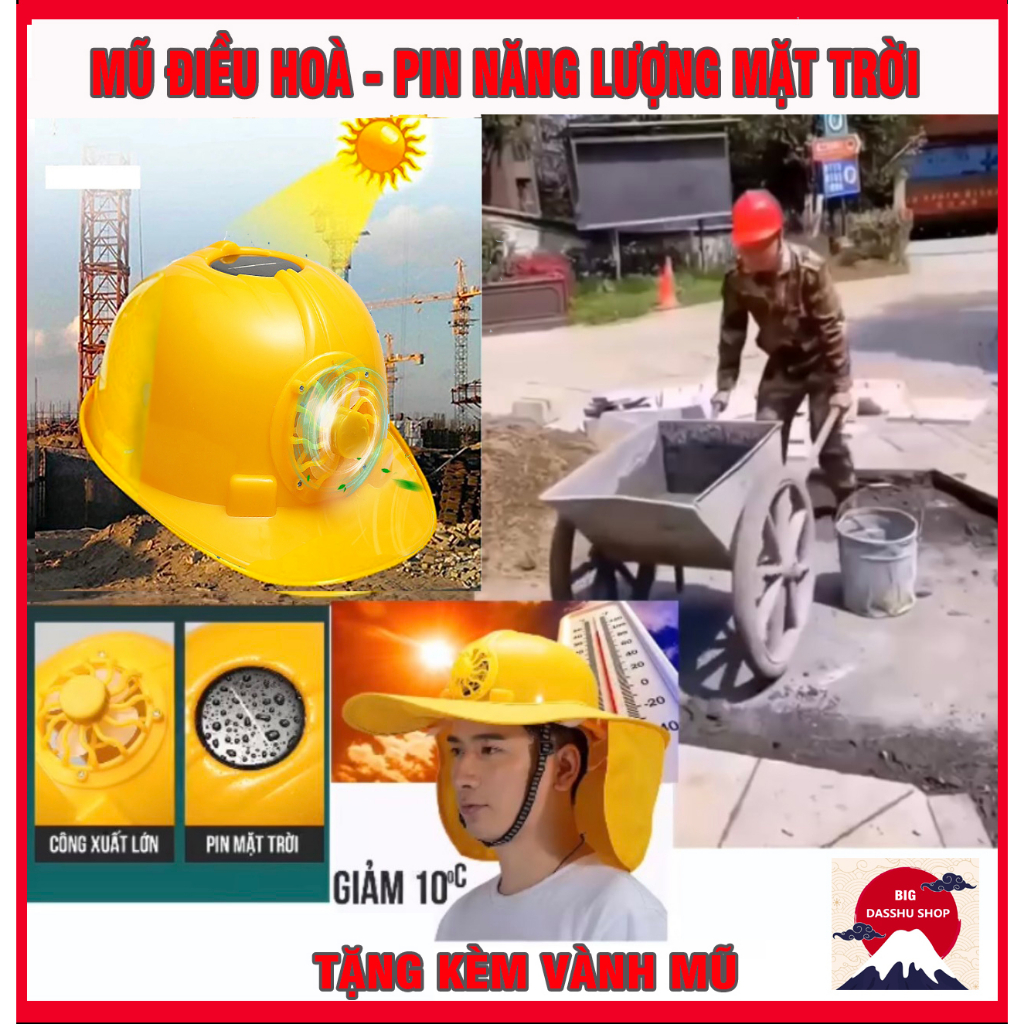 Mũ Điều Hoà, Mũ Bảo Hộ Gắn Quạt Chạy Bằng Năng Lượng Mặt Trời, Kèm Vành Mũ