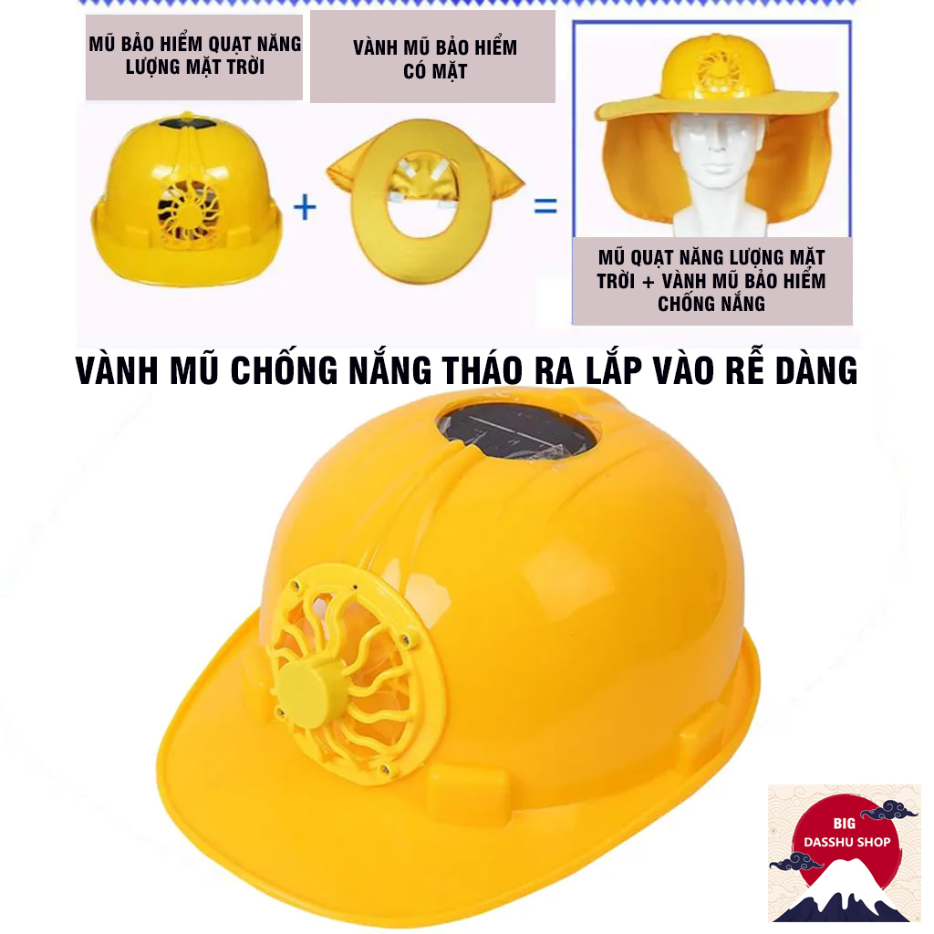 Mũ Điều Hoà, Mũ Bảo Hộ Gắn Quạt Chạy Bằng Năng Lượng Mặt Trời, Kèm Vành Mũ