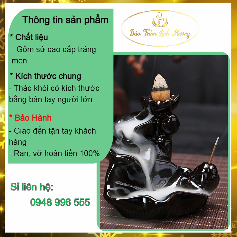 ( Giá Sỉ ) Thác Khói Nụ Trầm Hương Lư Xông Đốt Nhang Đồ Thờ Phong Thủy Phật Giáo Bằng Gốm Sứ - BẢO TRẦM LINH HƯƠNG