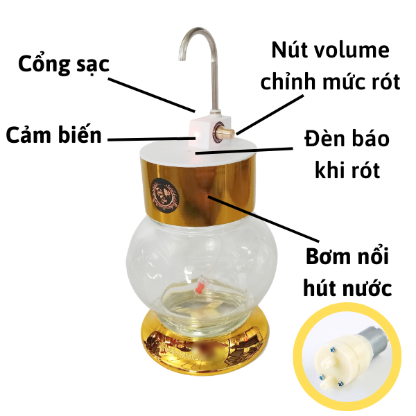 Máy Rót Rượu Tự Động, Máy Rời Không Bình Sử Dụng Cho Bình Thủy Tinh 2,7 Lít Phú Hòa Và Các Loại Bình Khác