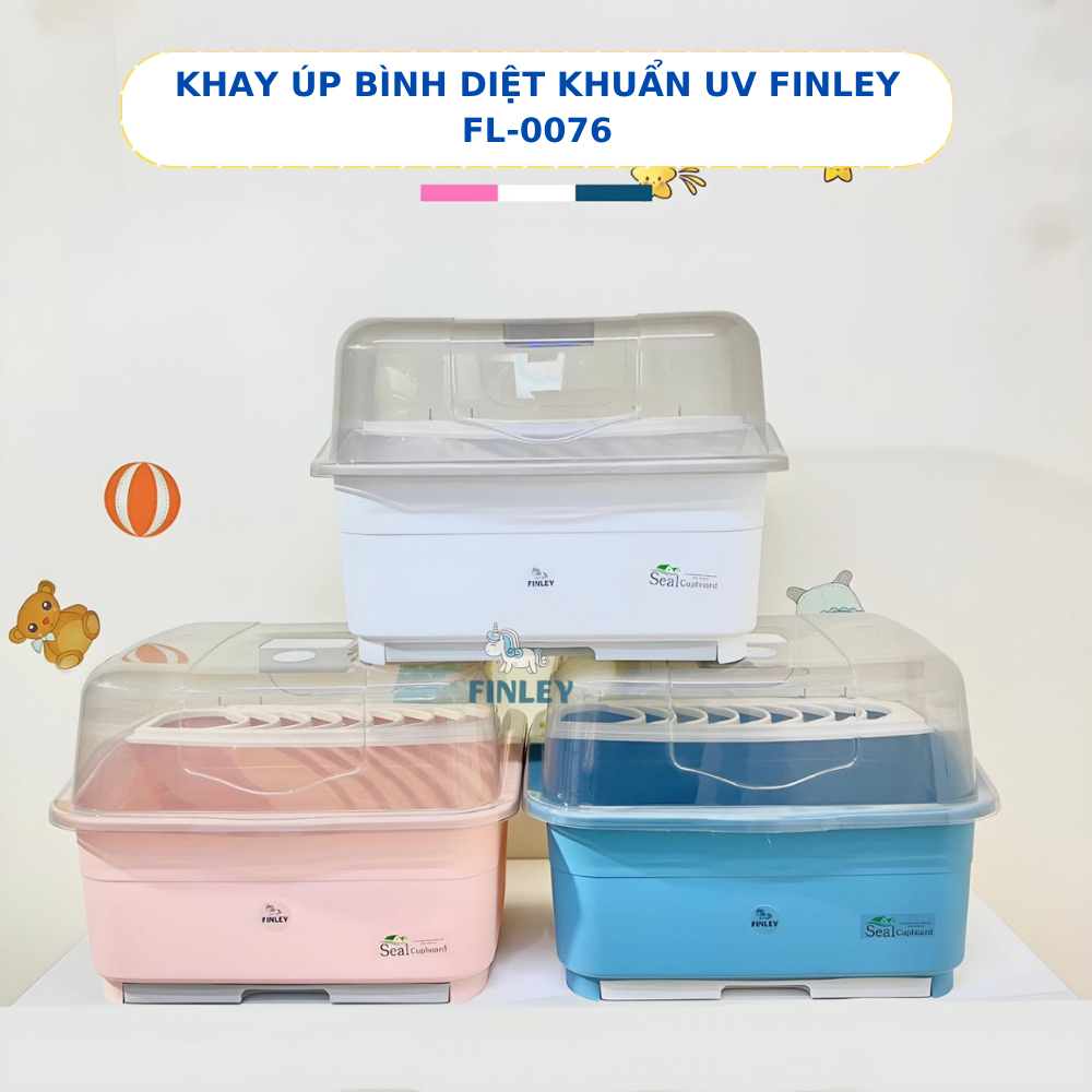 Khay đựng bình sữa có nắp đậy Finley 0030 Diệt Khuẩn UV FL-0076 - giá úp bình sữa Jupin / Vuông / Gấu mới / Holla 15216