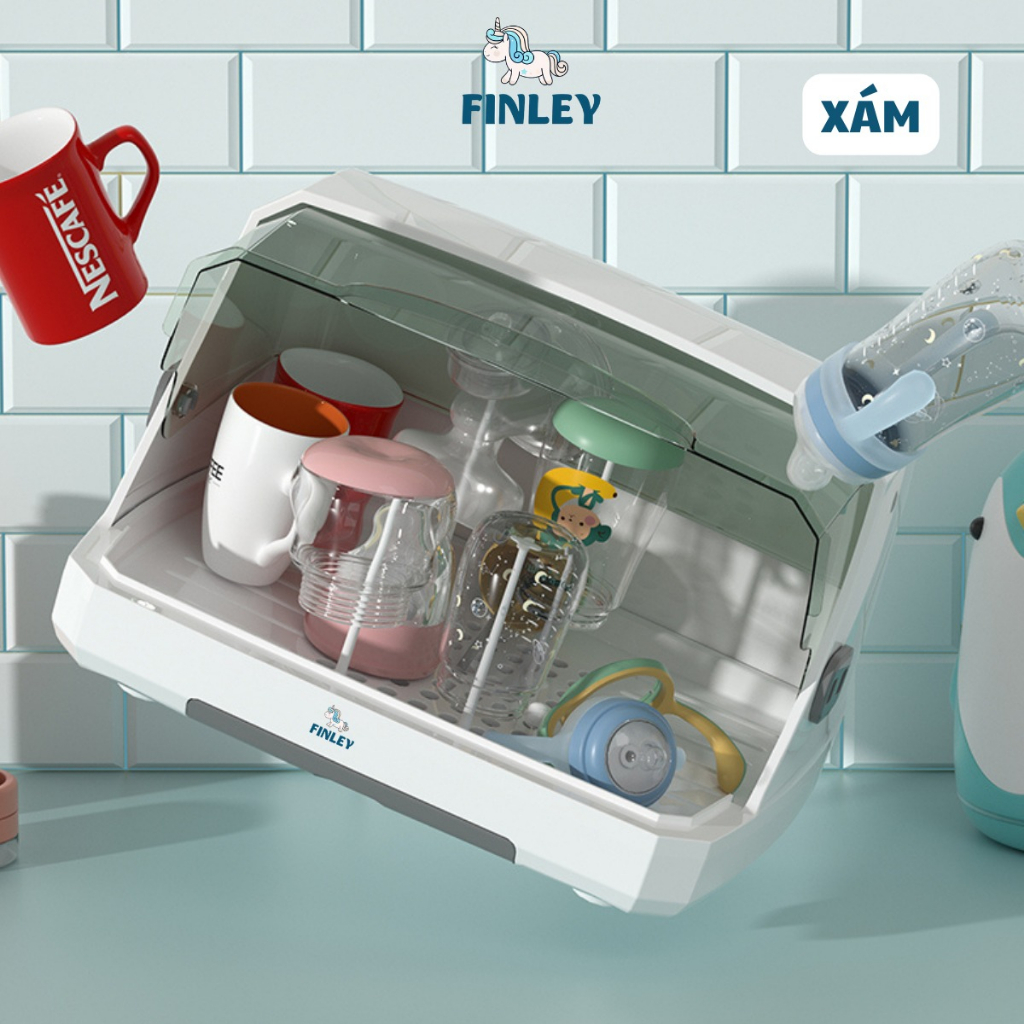 Khay đựng bình sữa có nắp đậy Finley 0030 Diệt Khuẩn UV FL-0076 - giá úp bình sữa Jupin / Vuông / Gấu mới / Holla 15216