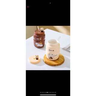 Cốc Sứ CHOCOLATE nắp slicon hình gấu nổi kèm ống hút siêu kute