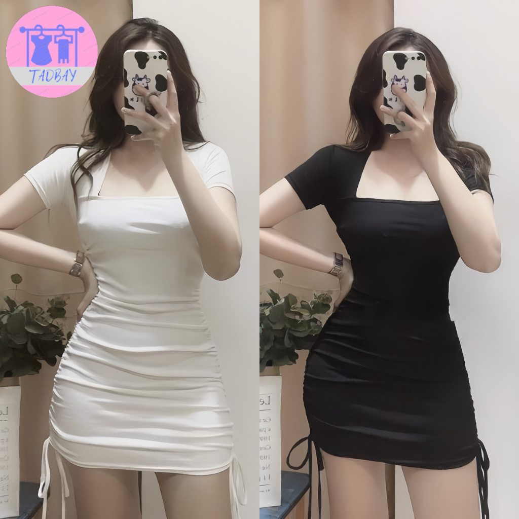 Đầm Body Ngắn Tay Tadbay Cổ Vuông Rút 2 Bên - Mặc Theo Ý Thích TD332